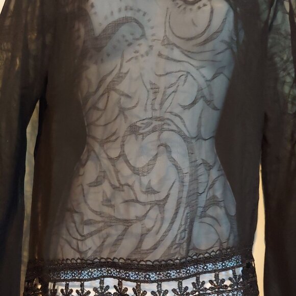 Mona B Smoky Black Sheer Witchy Whimsygoth Grunge Rocker Metal Top Lace L - Picture 6 of 16